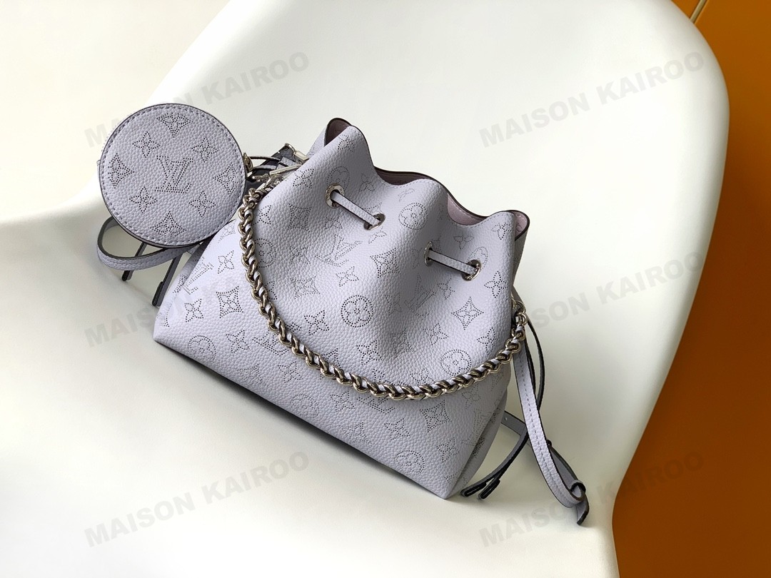 【10A】Louis Vuitton LV Mahina Bella Lavender Perforated Monogram Leather Drawstring Bucket Shoulder Bag - KAIROO