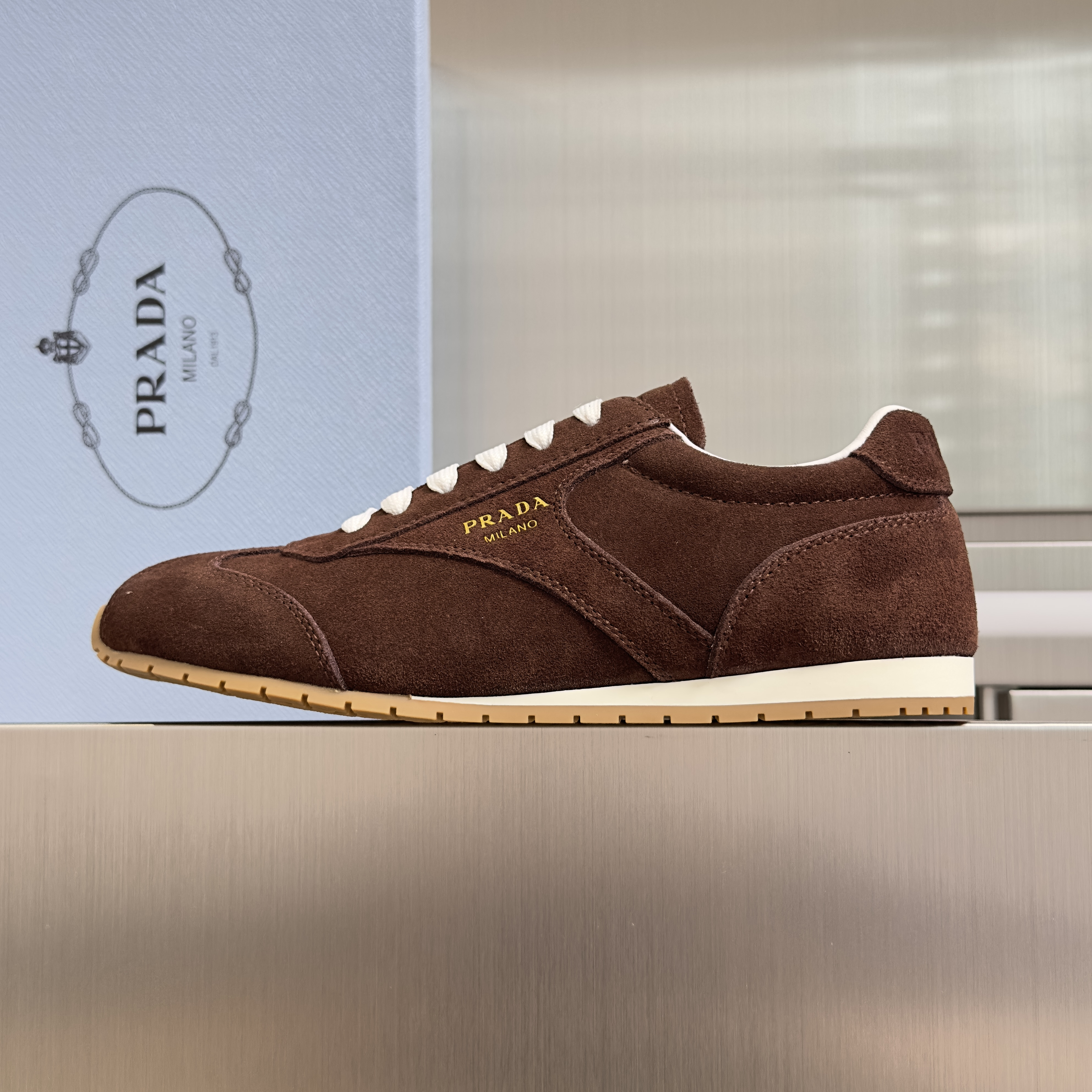 Prada Nappa and Suede Sneaker