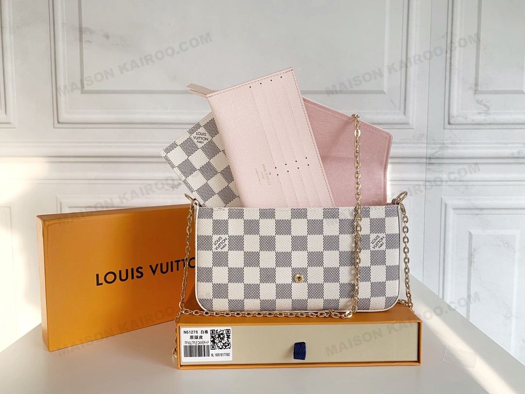 Louis Vuitton LV Felicie Pochette 3-in-1 Damier Ebene &Azur Canvas Chain Flat Envelope Shoulder Bag - KAIROO