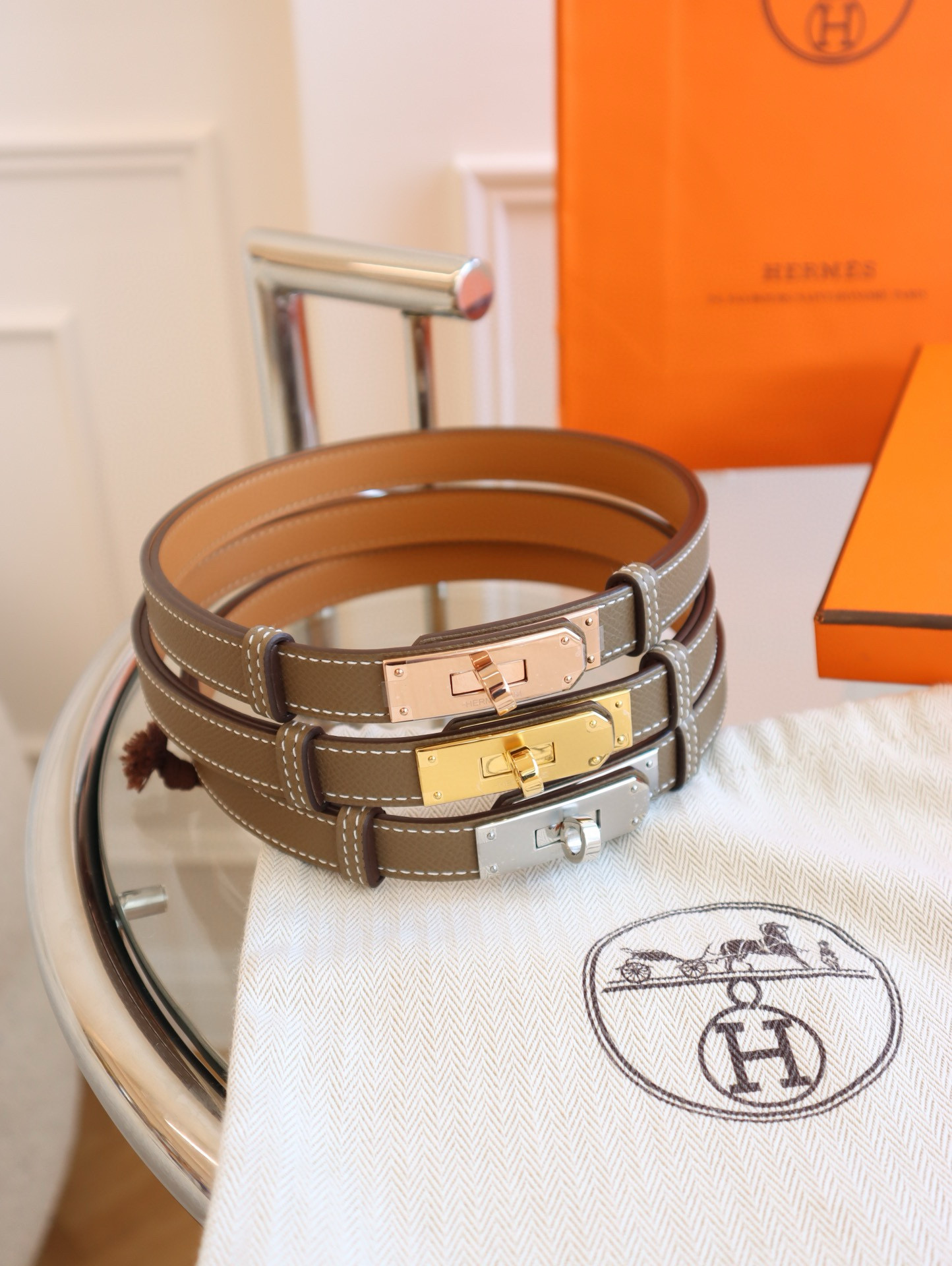 Hermes Etoupe Kelly Mini leather Belt 18mm