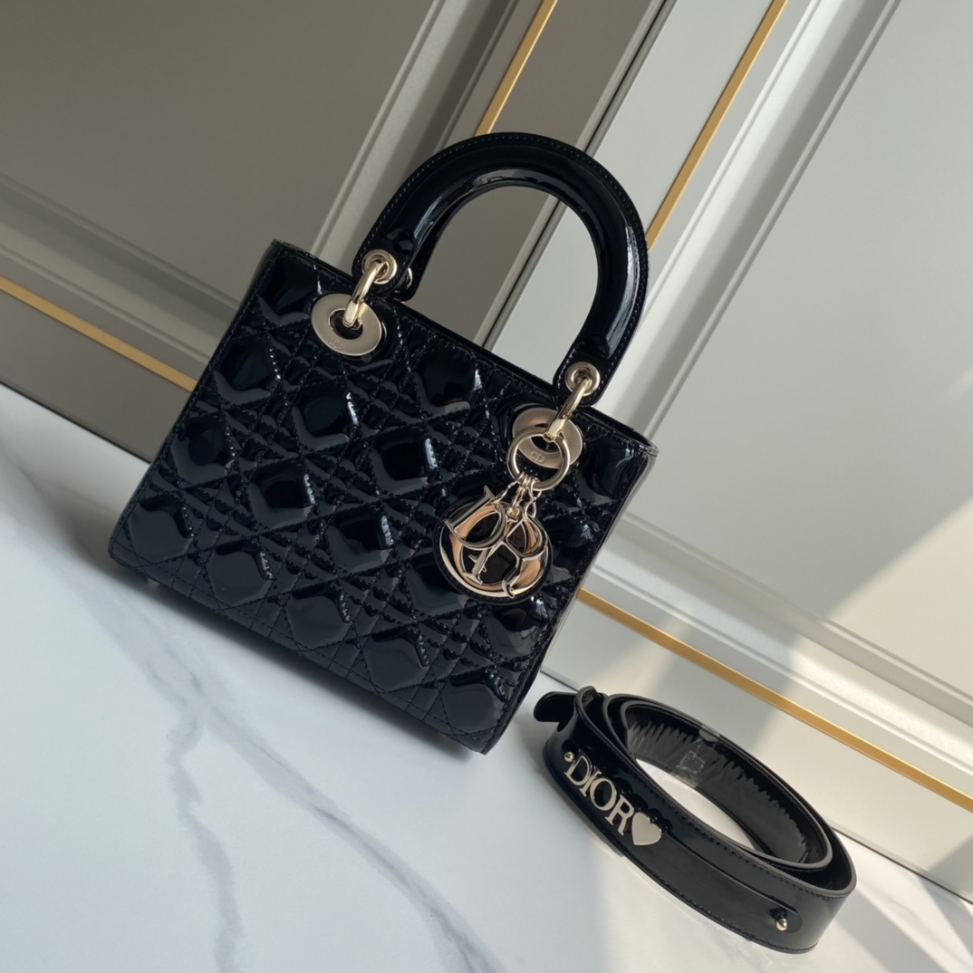 Small Lady Dior My ABC Bag in Black Patent Cannage Calfskin