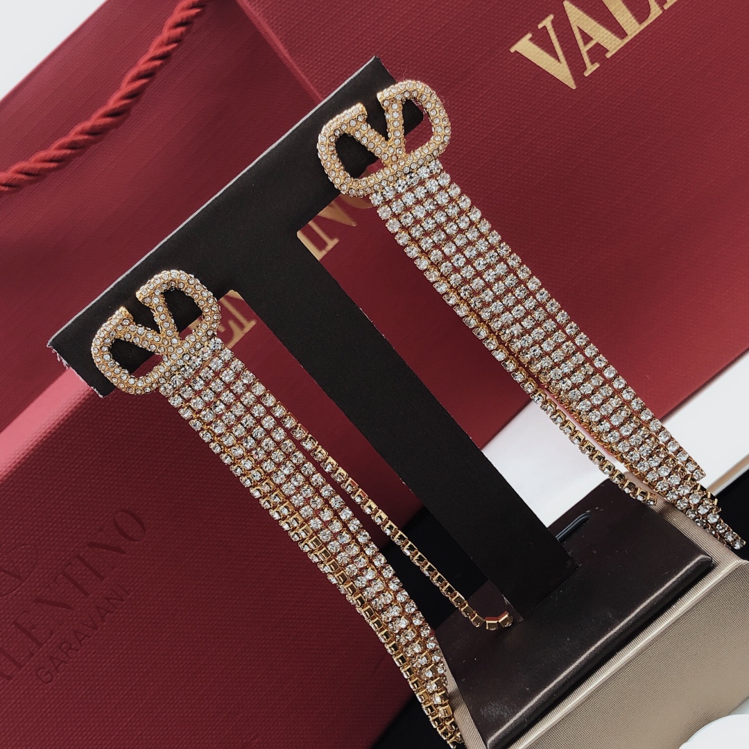 Valentino Gold Rhinestone Tassel Earrings