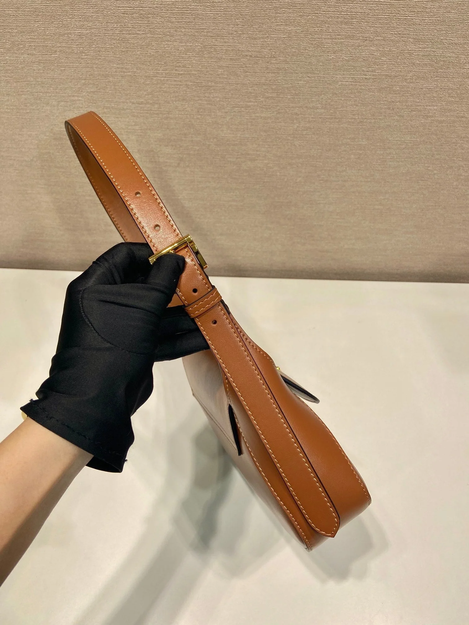 Prada FLAP BAG 25 IN CINNAMON BROWN SMOOTH CALFSKIN TRIANGLE LOGO