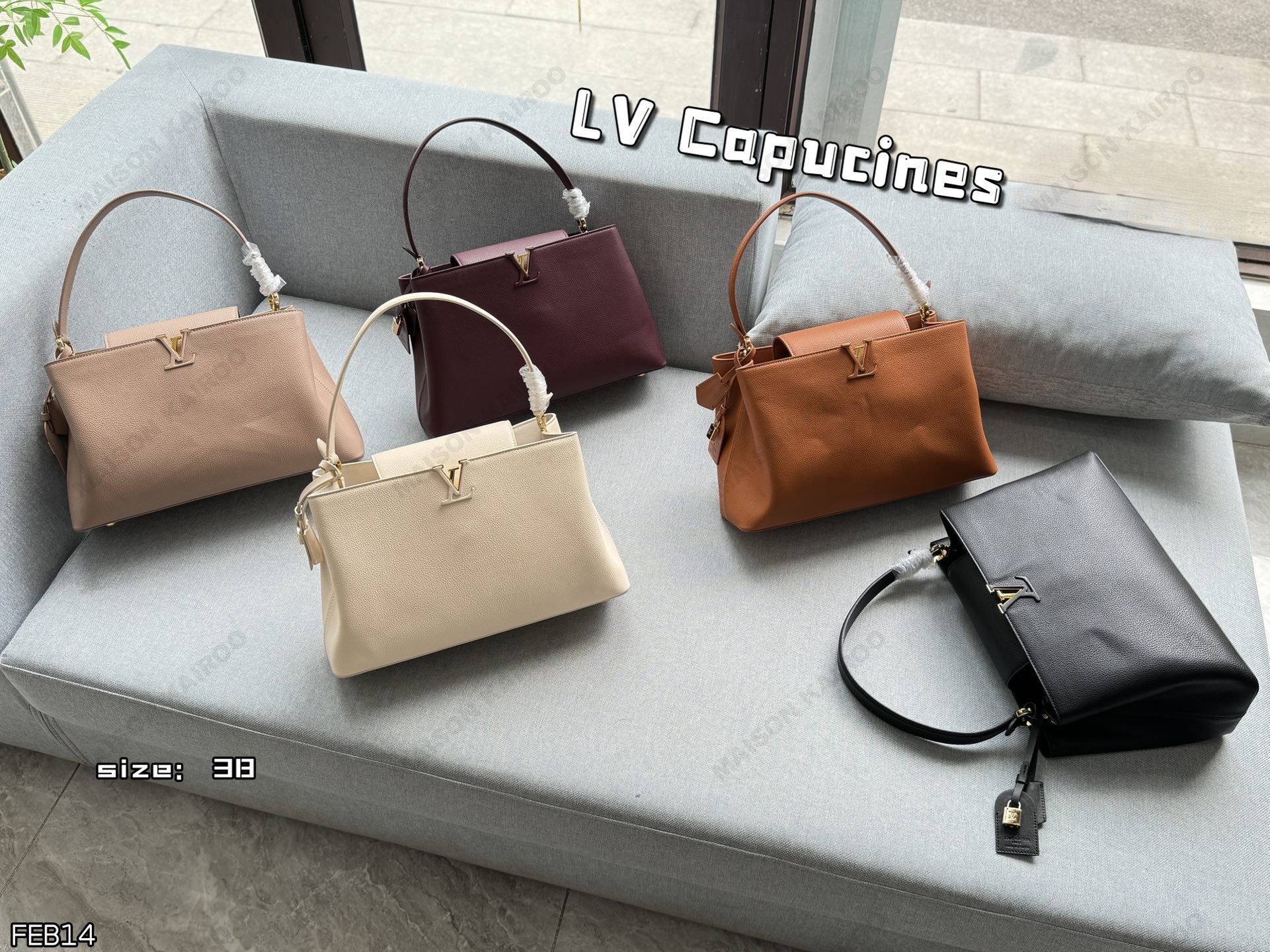 Louis Vuitton LV Capucines MM Taurillon Grain Leather Tone Logo Hobo Soft Tote Top Handle Bag - KAIROO