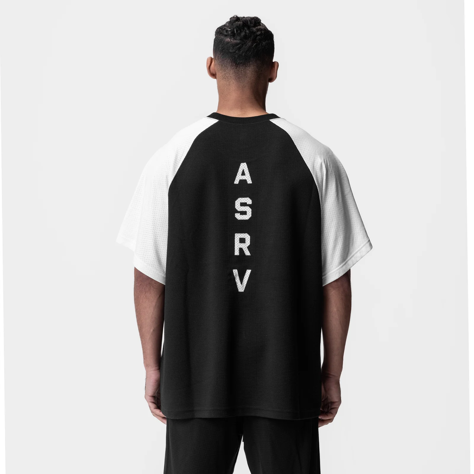0946. Waffle Knit Oversized Tee - Black/White