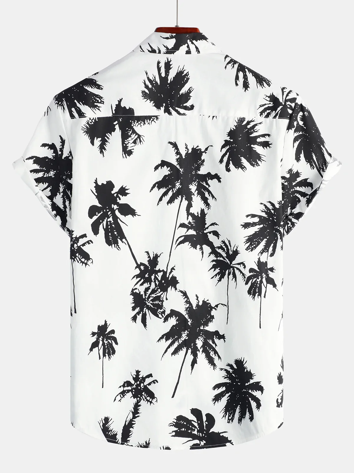 Men's White Tropical Palm Print Cotton Hawaiian Short Sleeve Shirt