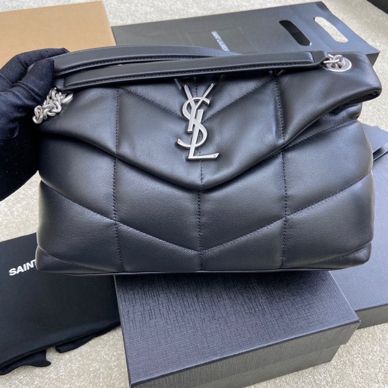 Saint Laurent Black Lambskin Small Puffer Bag