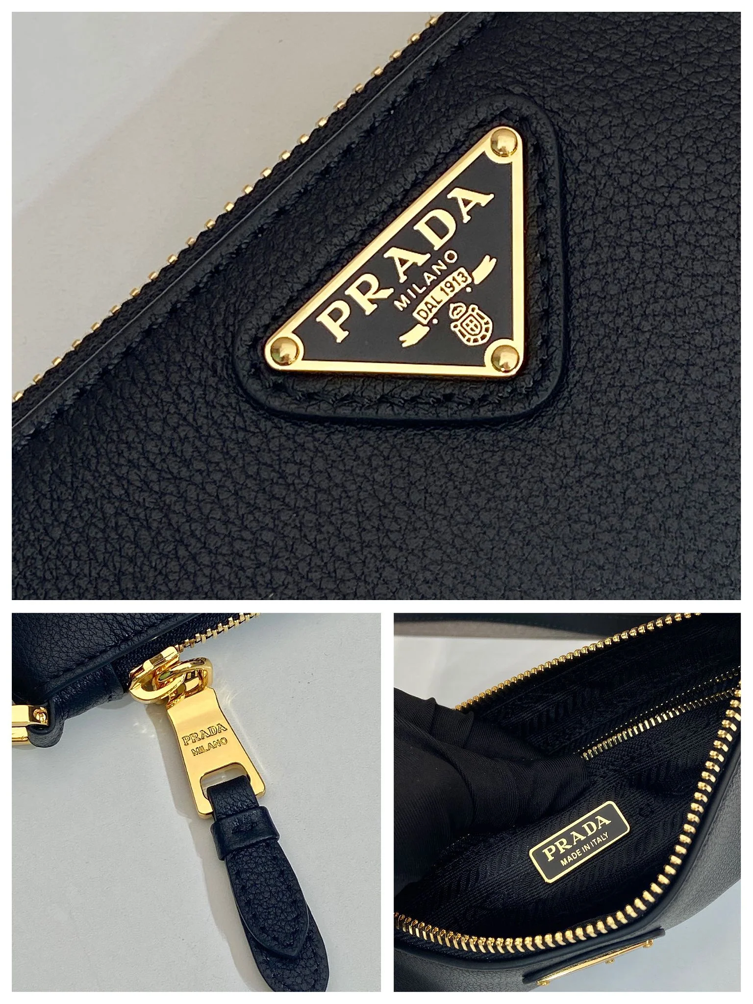 Prada TRIANGLE LOGO SHOULDER BAG 24 IN BLACK SMOOTH CALFSKIN