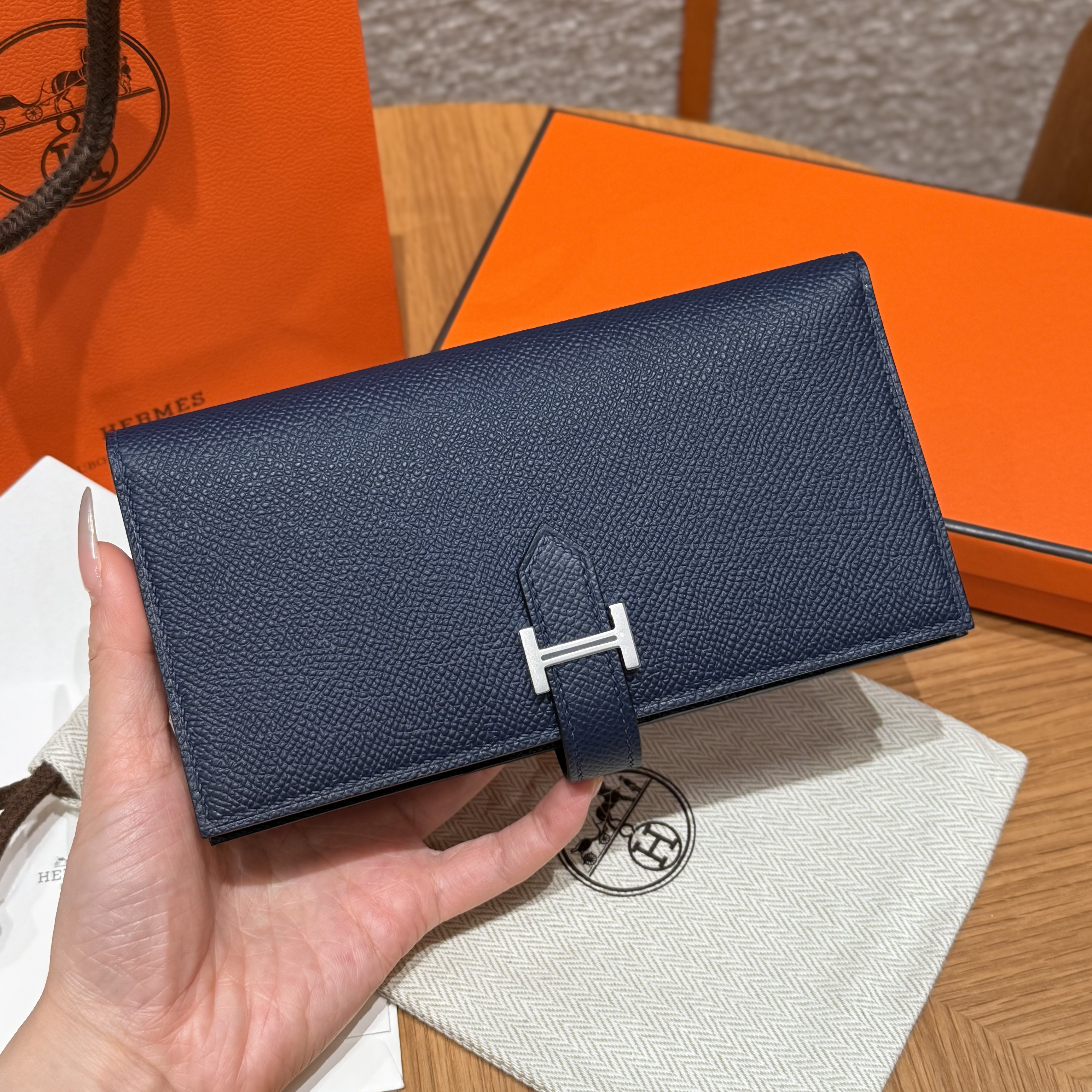 Hermes Deep blue Epsom Bearn Long wallet