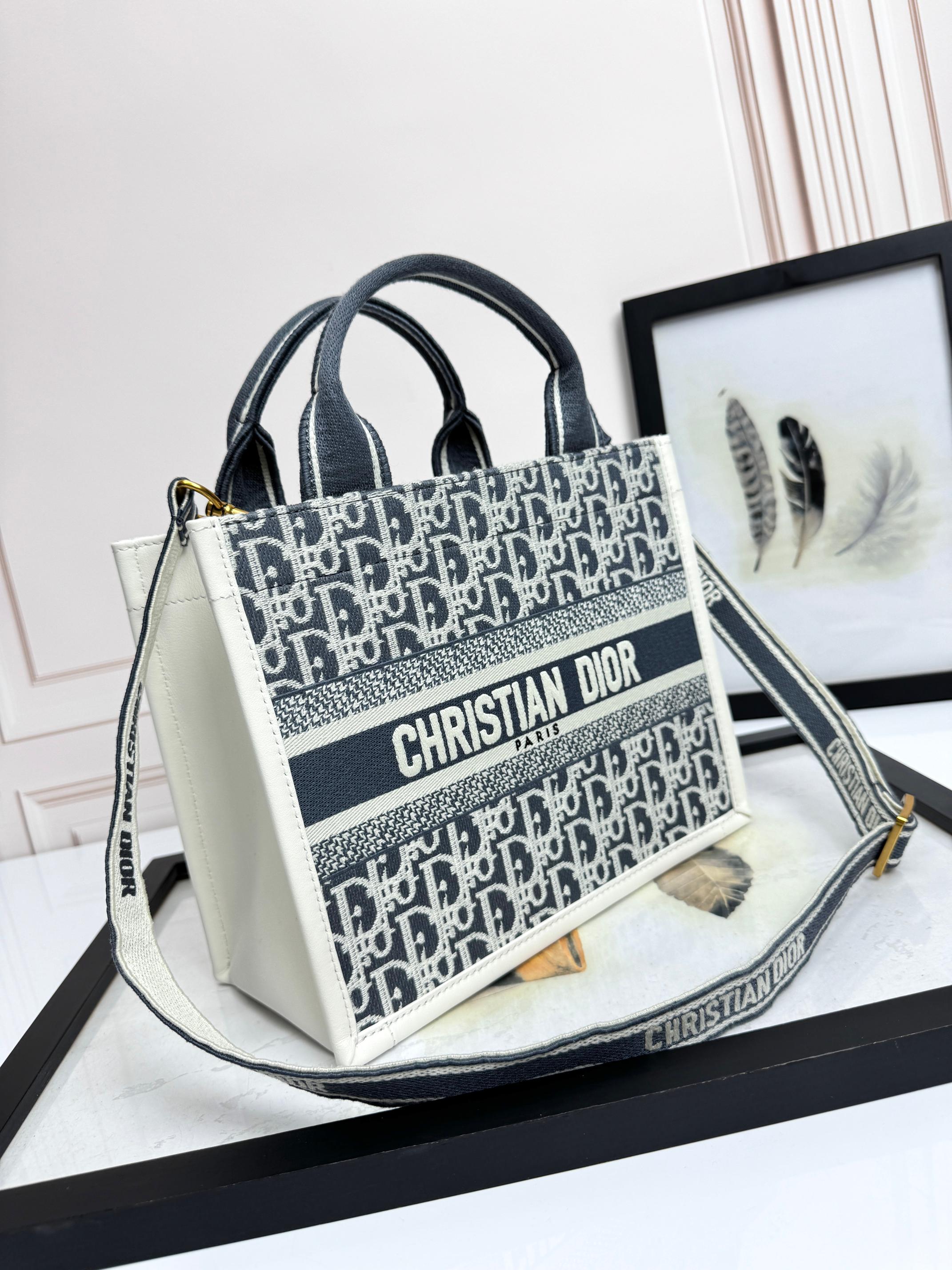 Dior Embroidered Canvas Small  Book Tote with shoulder strap