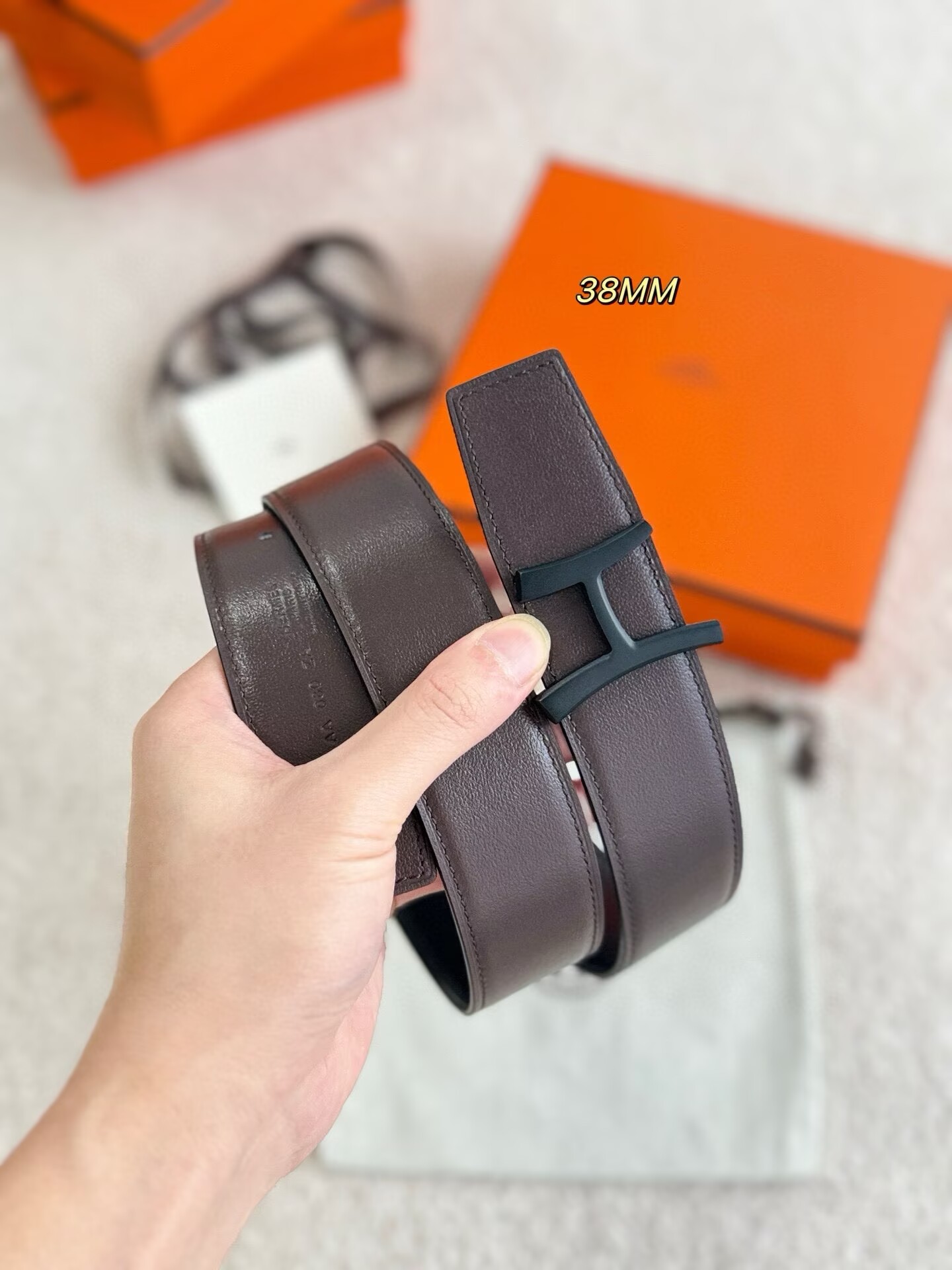 Hermes Script Reversible Leather Belt 38mm