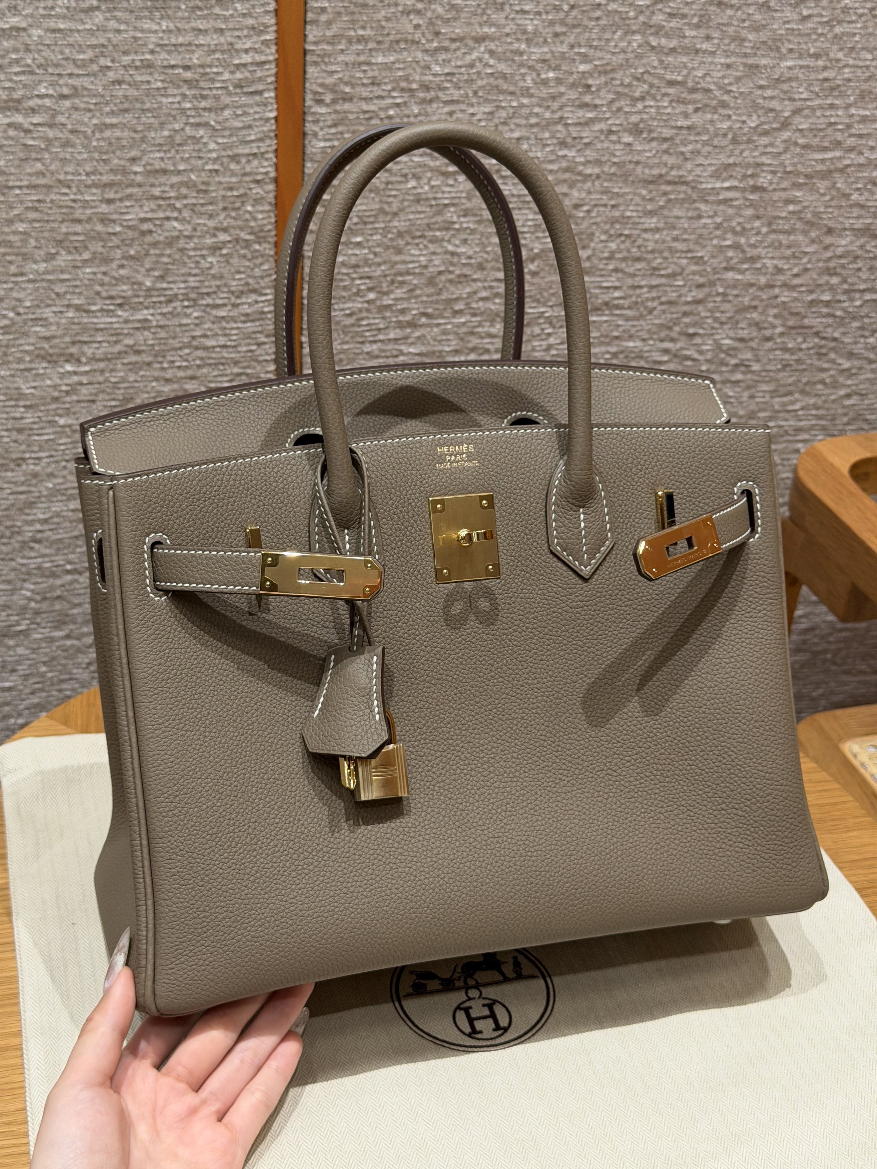 Hermes Etoupe Togo Birkin 30 Bag