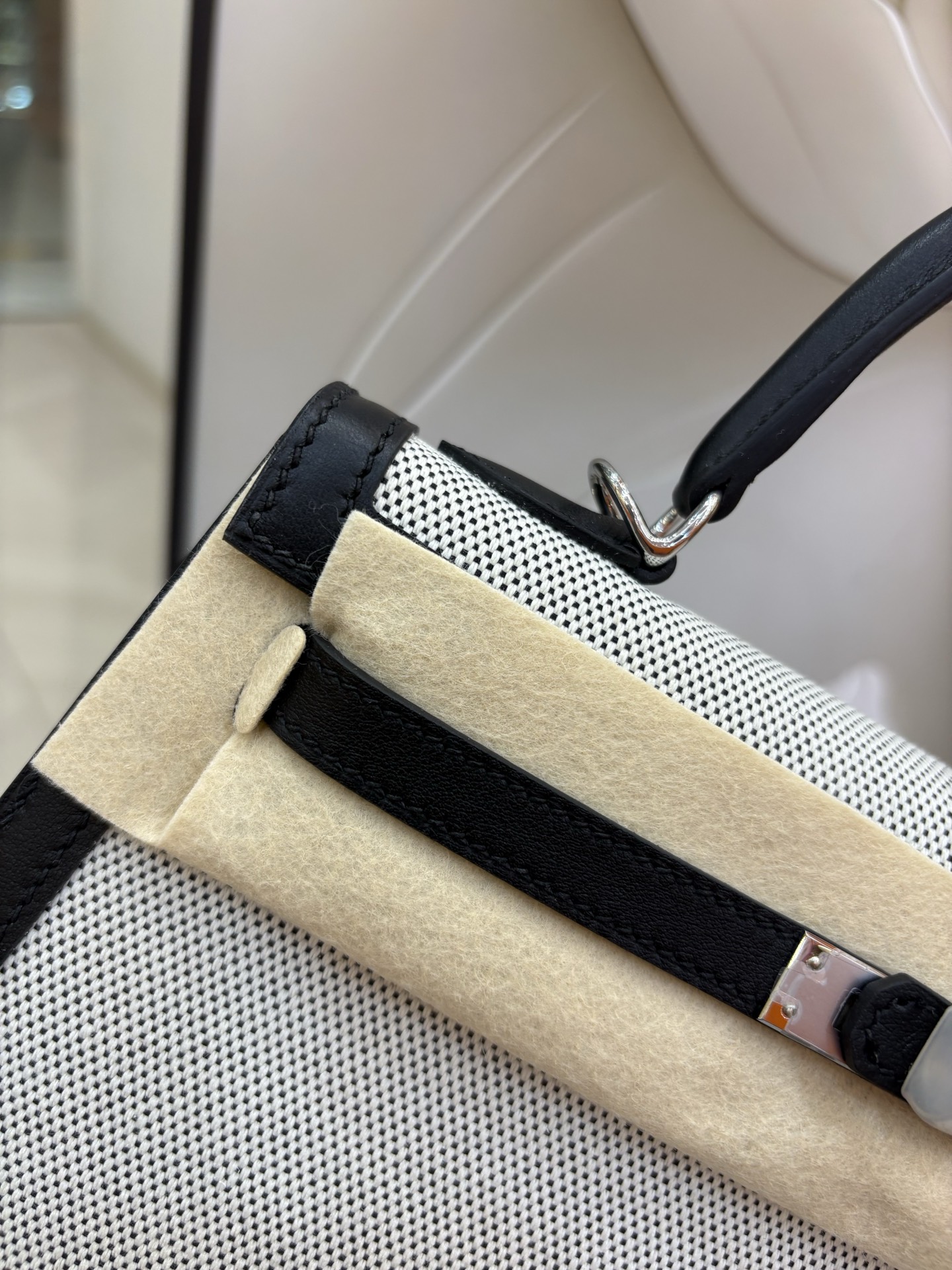 Hermes Kelly canvas leather patchwork bag