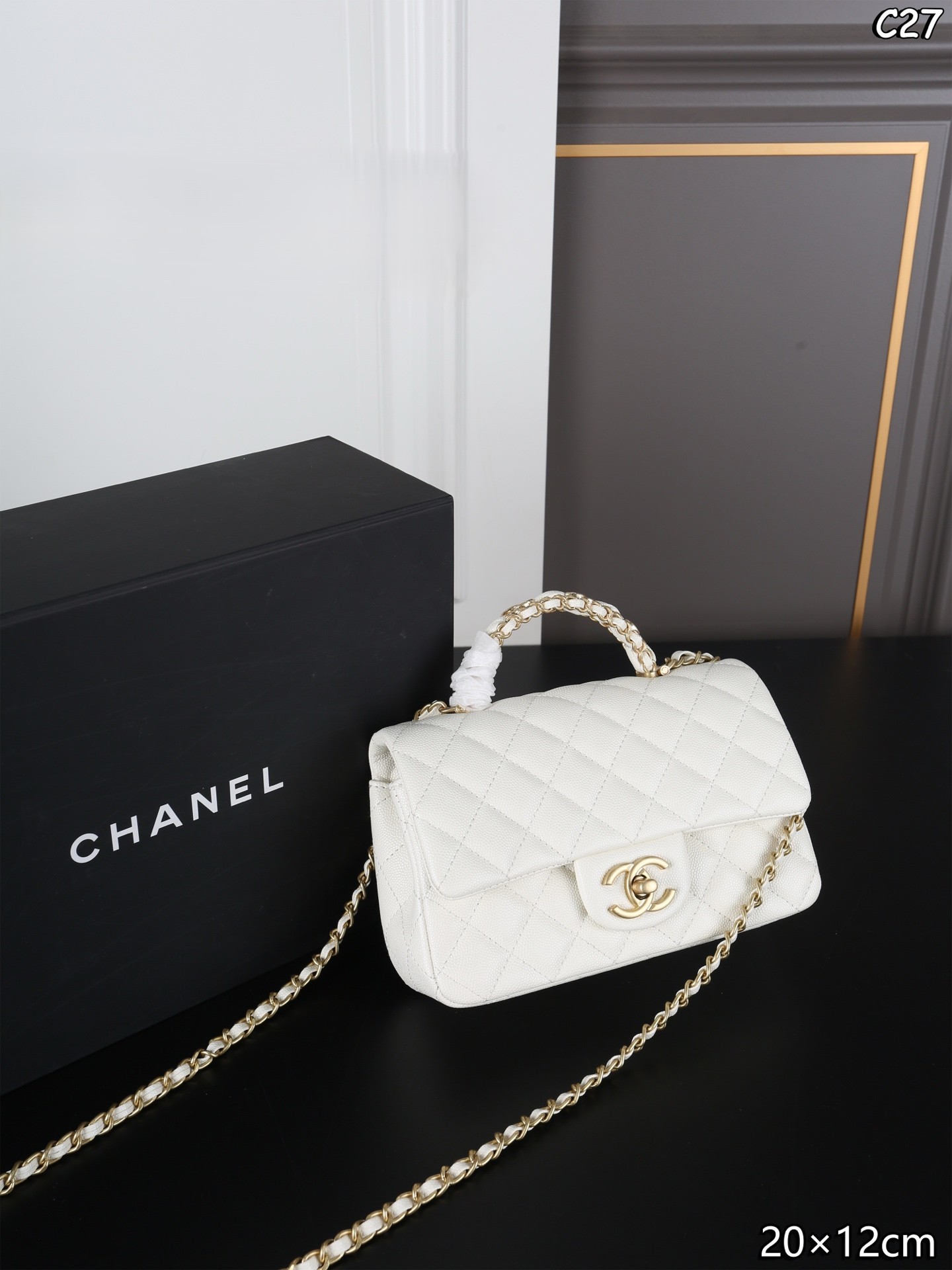 Chanel Mini CF 20CM Handle Quilted Leather Chain Link Top Handle Flap Shoulder Bag - KAIROO