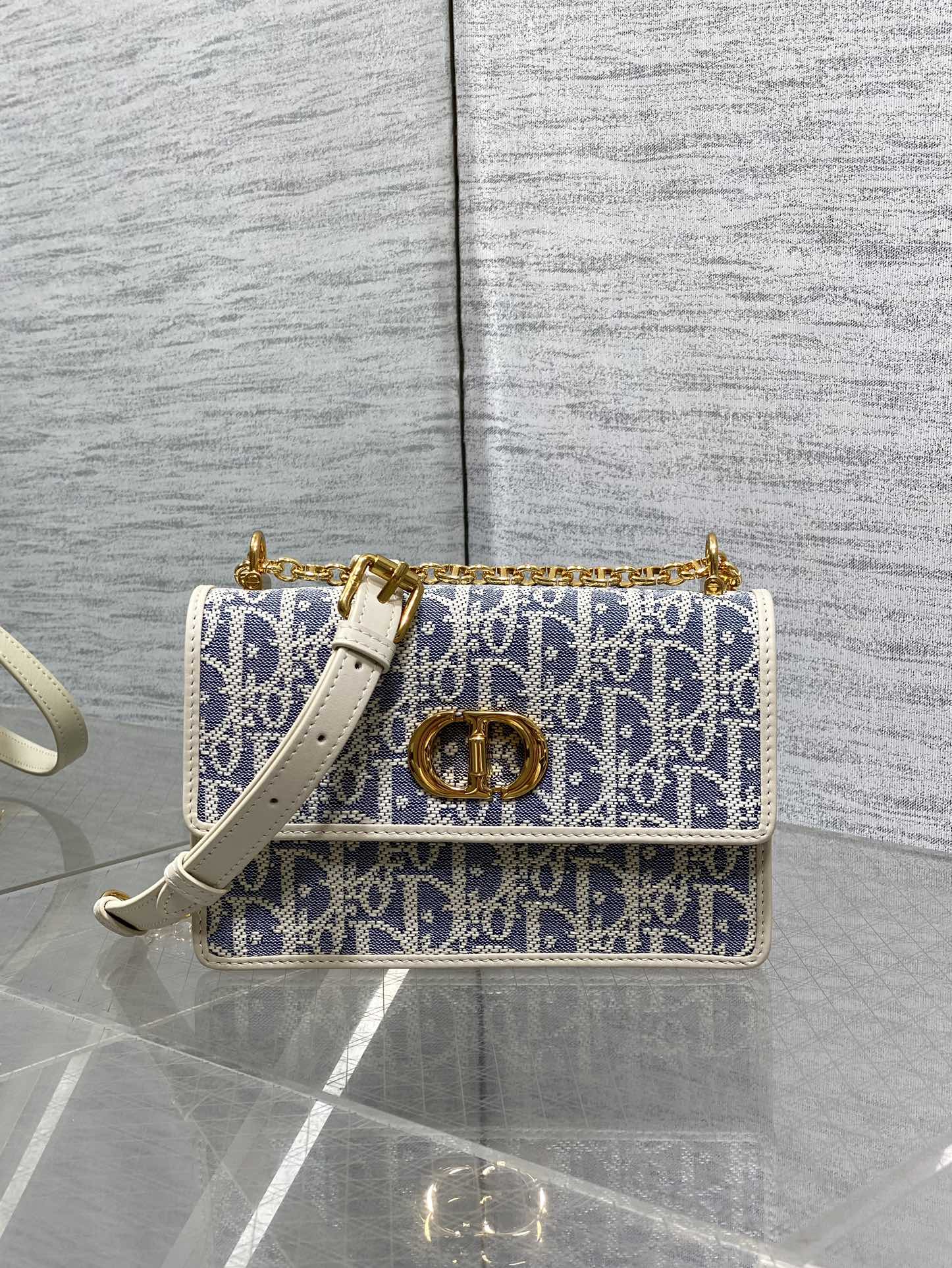 Dior Miss Caro Mini Chain Bag in Grey Oblique Jacquard canvas and leather