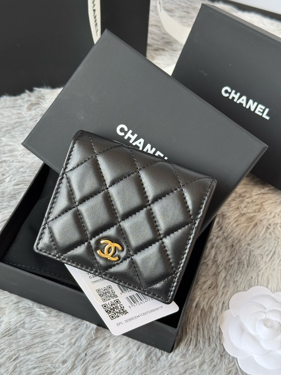 Chanel Compact Folded Wallet in Black Lambskin