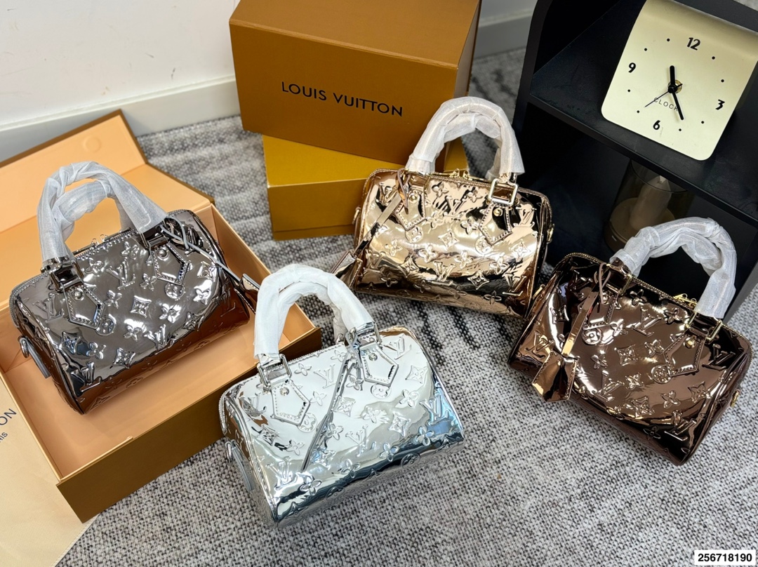 Louis Vuitton LV Speedy 20 Miroir Embossed Monogram Metallic Boston Top Handle Bag - KAIROO