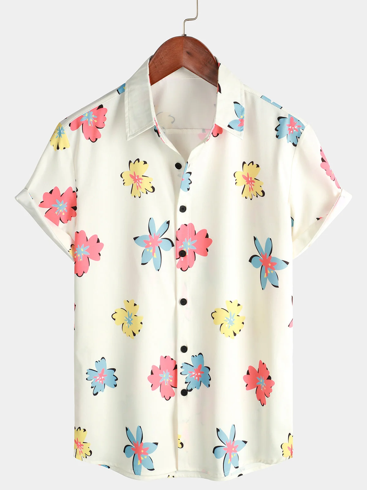 Men's White Floral Print Summer Shirt