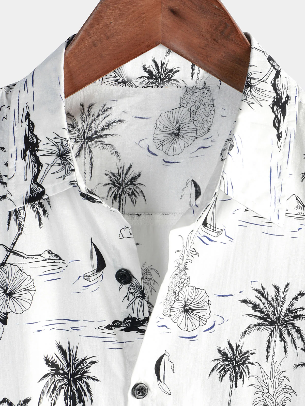Men's White Tropical Palm Pineapple Print Aloha Hawaiian Short Sleeve Shirt