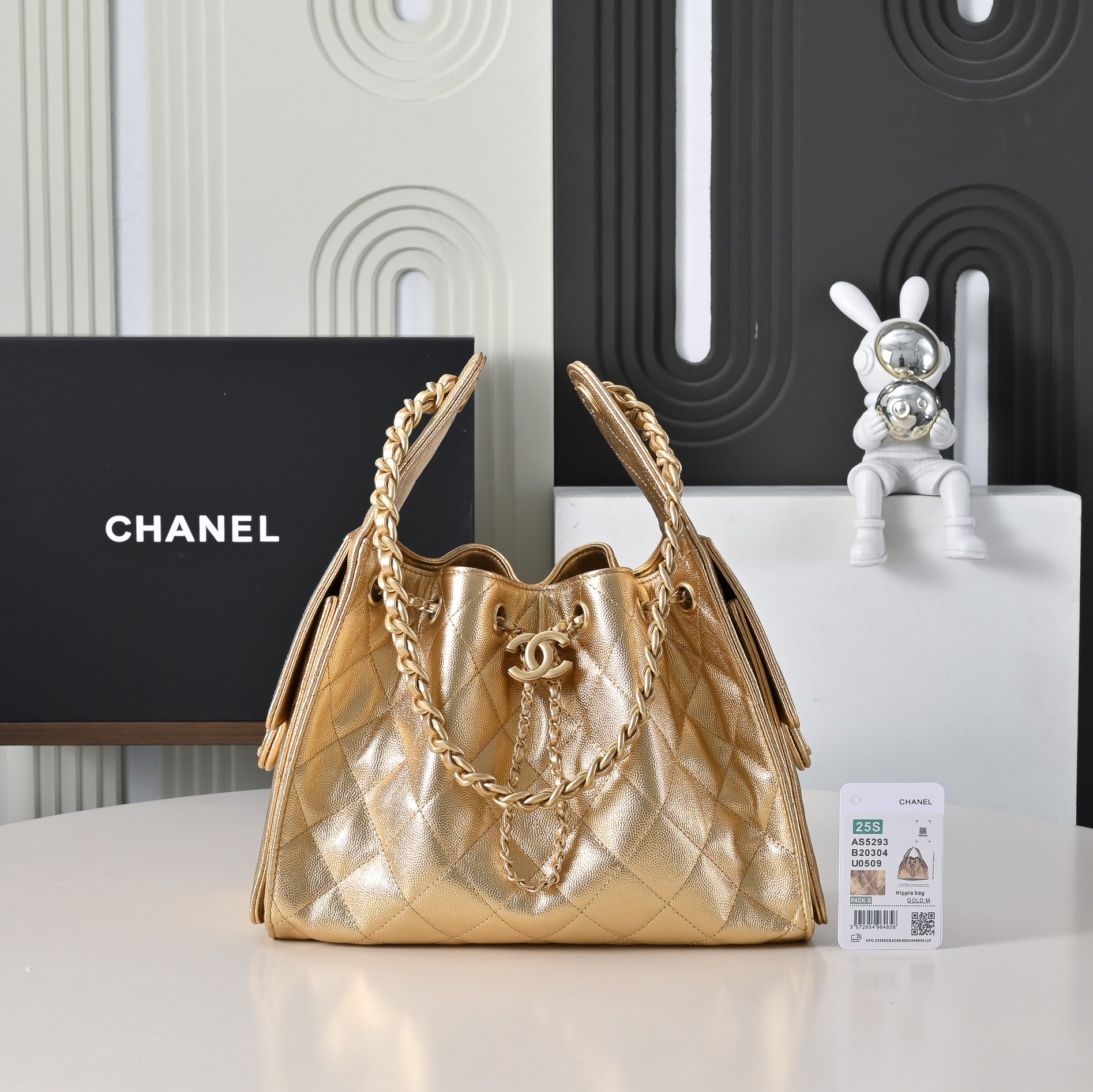 Chanel 25 Small Hobo Bag in Gold Grained Calfskin  AS5293