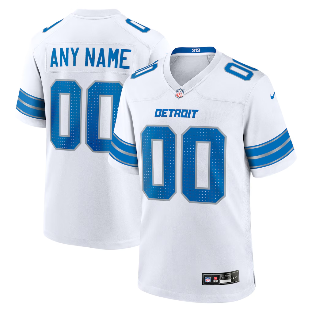 Customized Detroit Lions Football Jersey Nike White Blue Black Home and Away Game Jersey