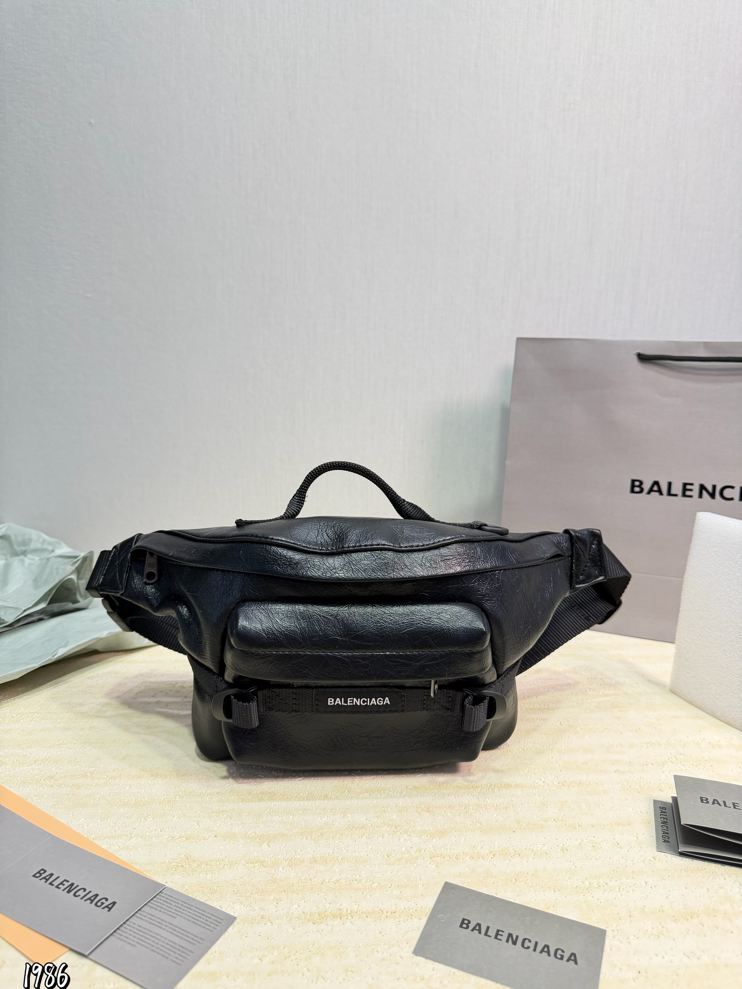Balenciaga Army Bum Tactical Crinkled Leather Waist Pack Belt Bag - KAIROO