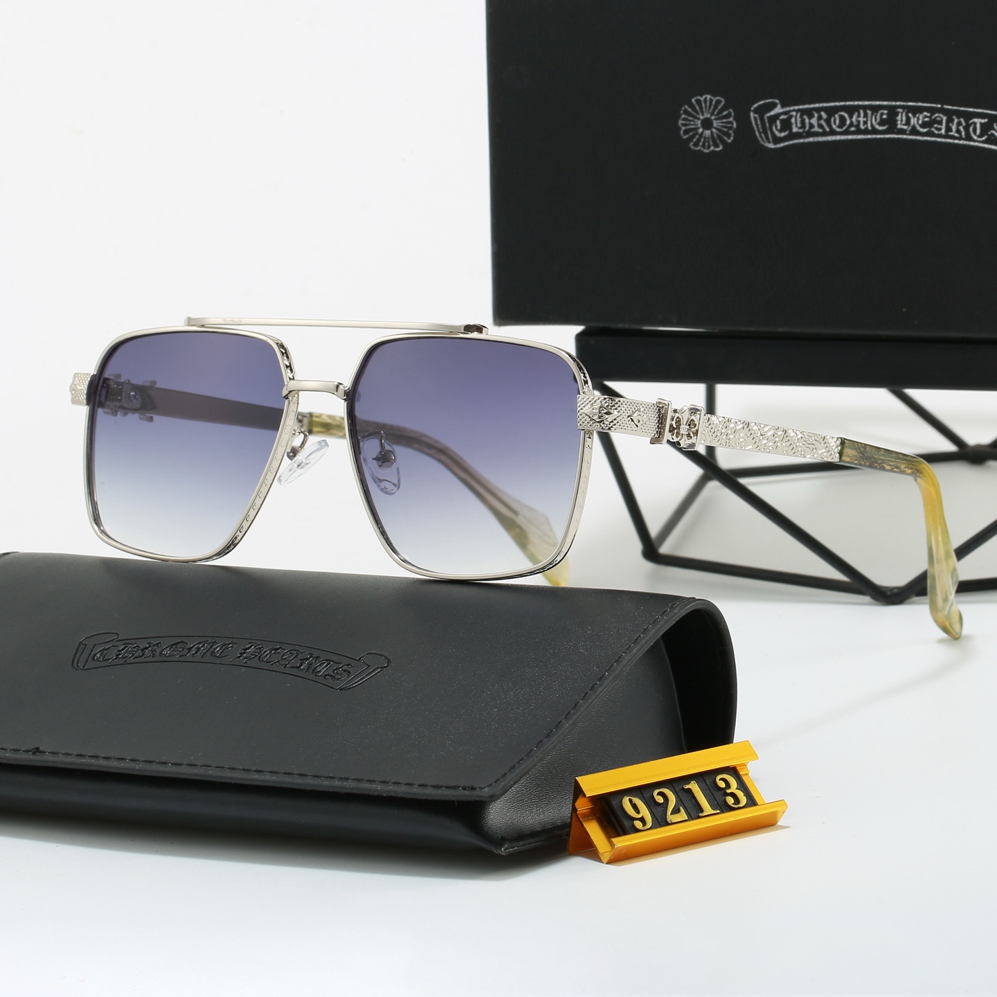 Chrome Hearts Luxury Silver Engraved Double-Bridge Sunglasses - KAIROO