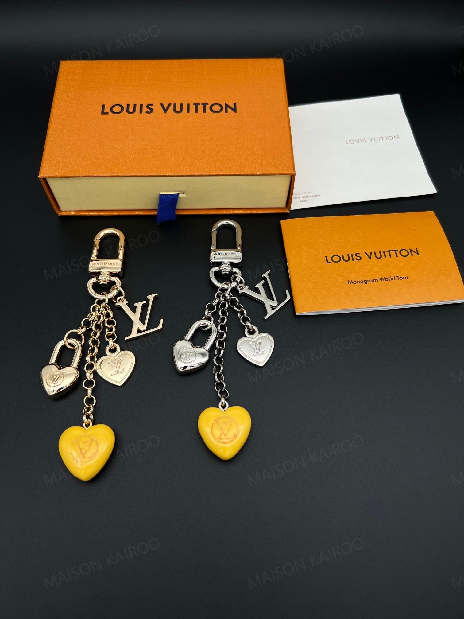 Louis Vuitton LV Yellow Heart Padlock Bag Charm Keychain - KAIROO