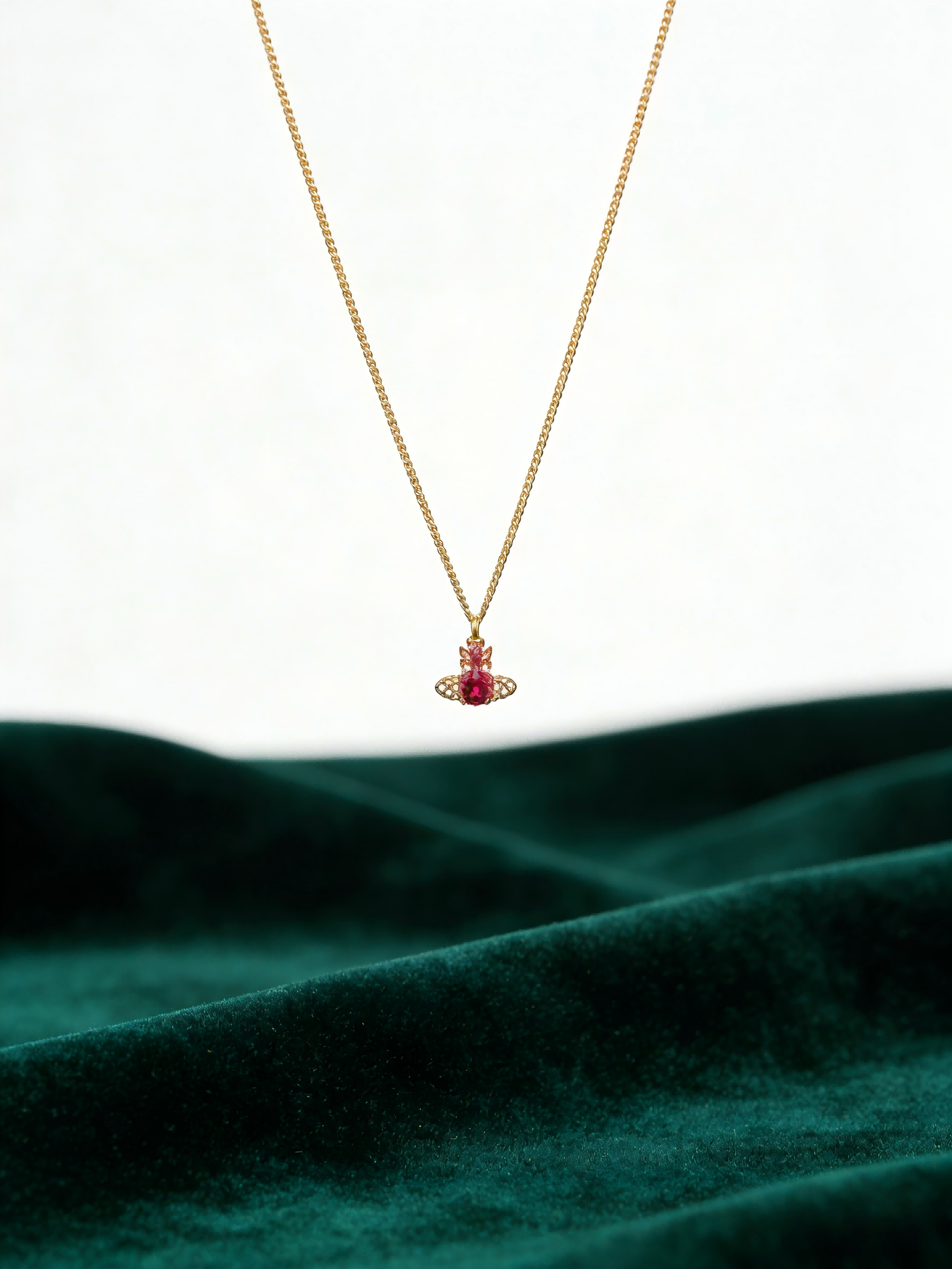 2026 New Gold-Tone Mini Orb Necklace, Rose Red Crystal Accent, Dainty Dopamine Jewelry for Daily Wear