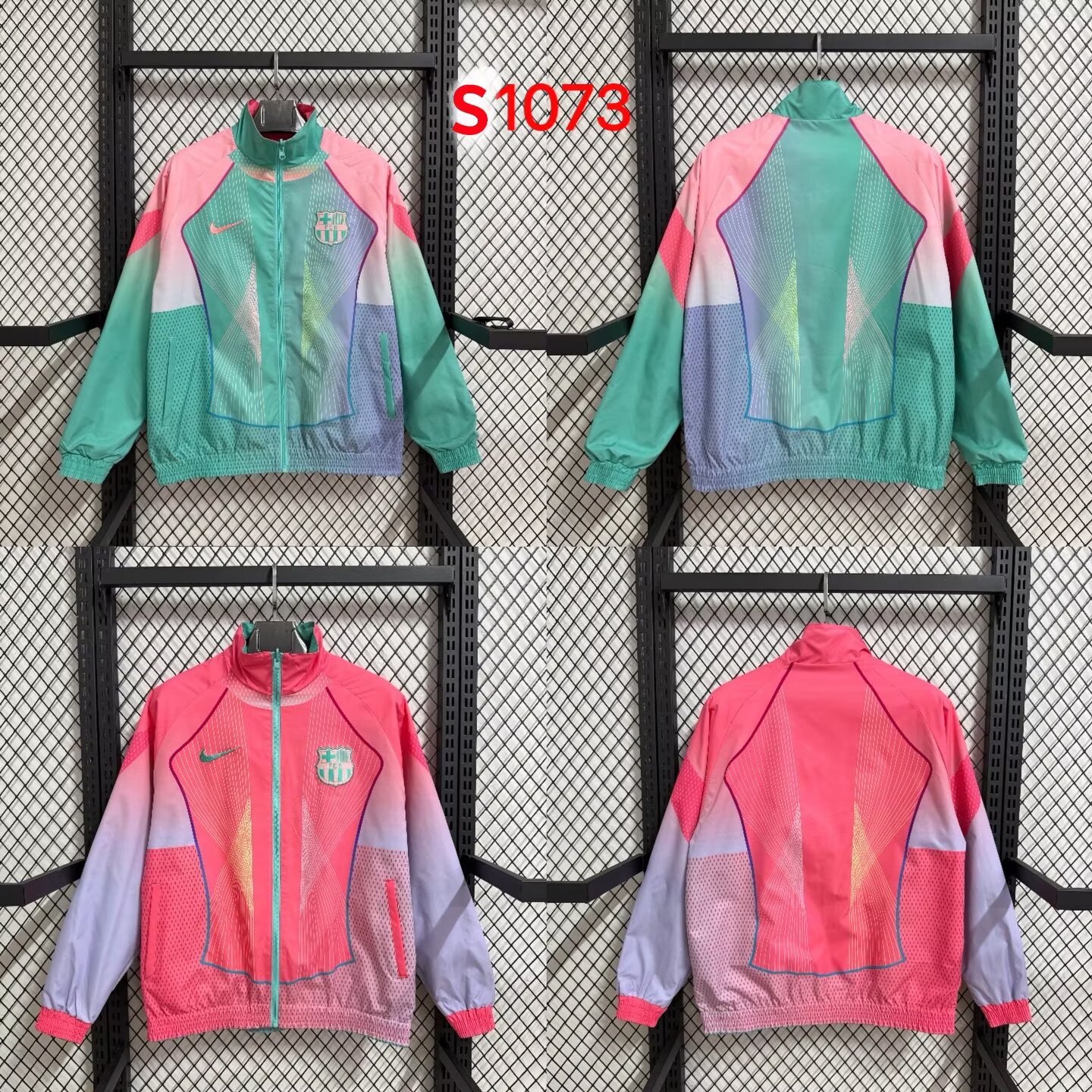 Barcelona Pink Green Special Edition Reversible Waterproof Windbreaker S1073