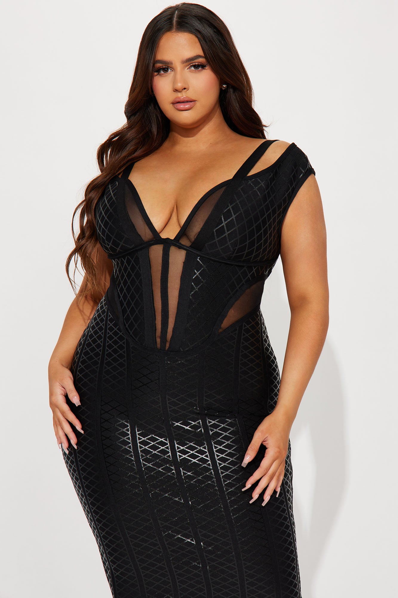 Steph Metallic Bandage Midi Dress - Black