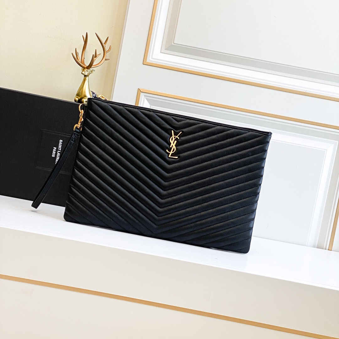 Saint Laurent Black Large Document Holder in Calfskin