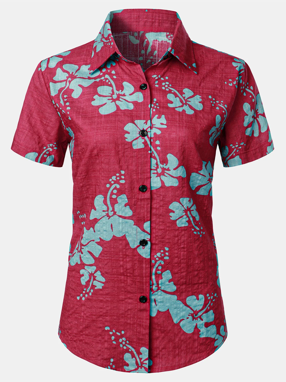 Women's Floral Print Cotton Hawaiian Summer Short Sleeve Shirt