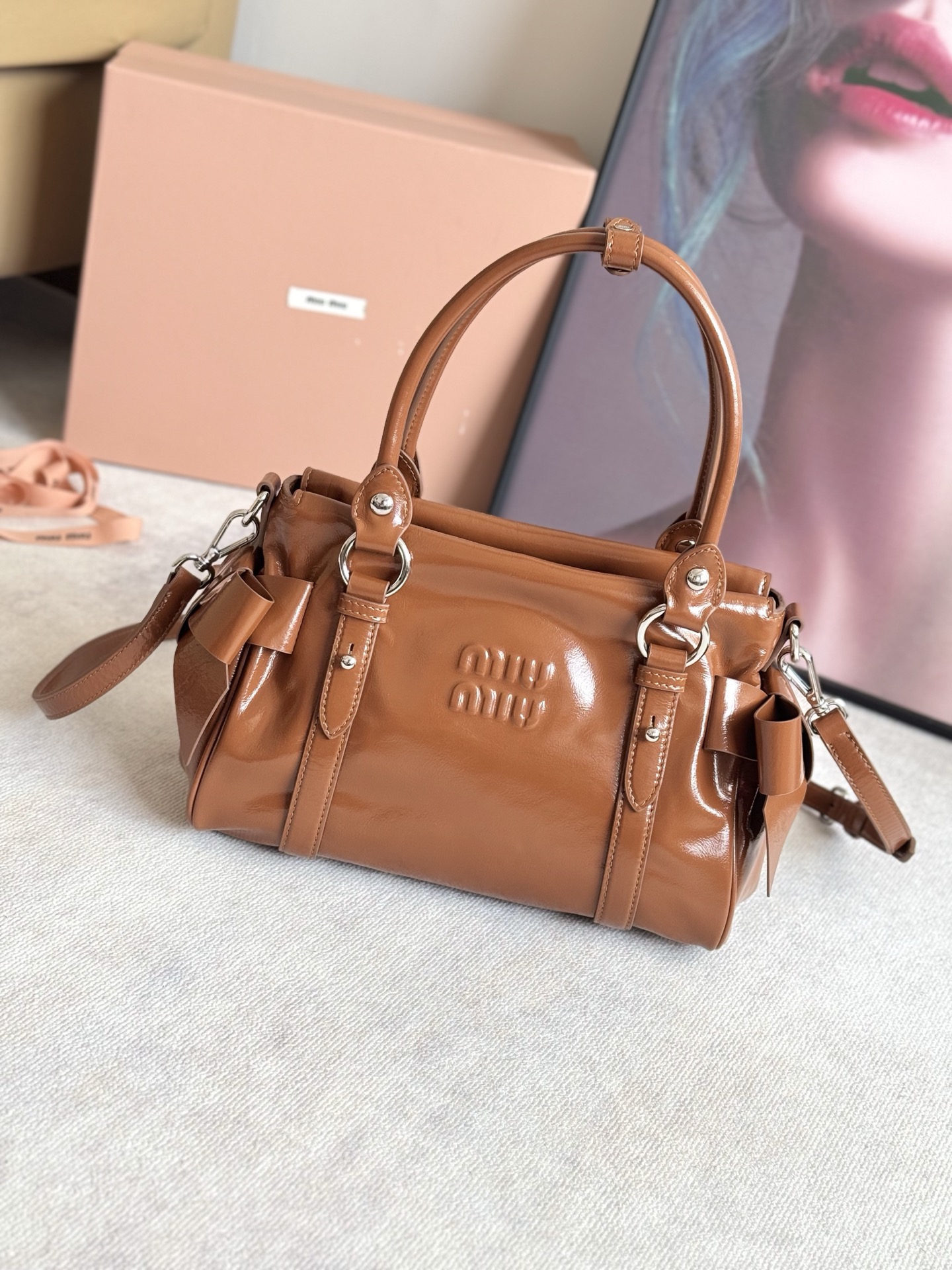 Miu miu Palisander Small Shiny leather handbag 5BA327