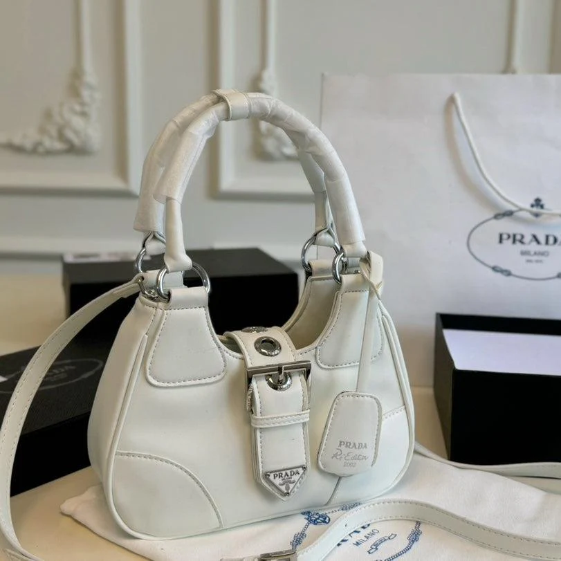 Prada 23 MOON PADDED BAG WHITE CALFSKIN WITH STRAP