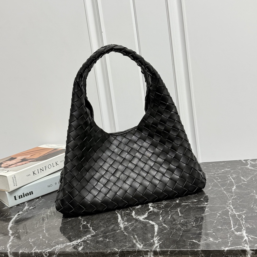 Bottega Veneta Medium Campana Shoulder Bag in Black Intrecciato leather