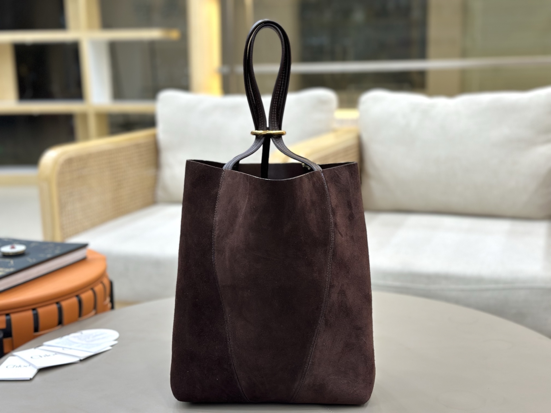 Chloe Medium Spin Tote bag in Suede leather-Crafty Brown
