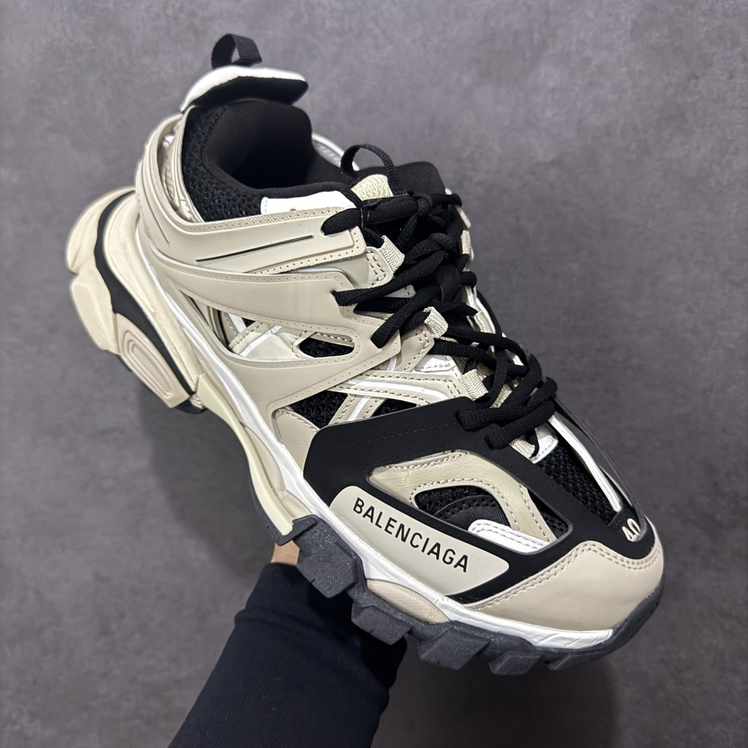 Balenciaga Track Beige Black Nylon Mesh Multi-layered Silhouette Triple Chunky Sneaker - KAIROO
