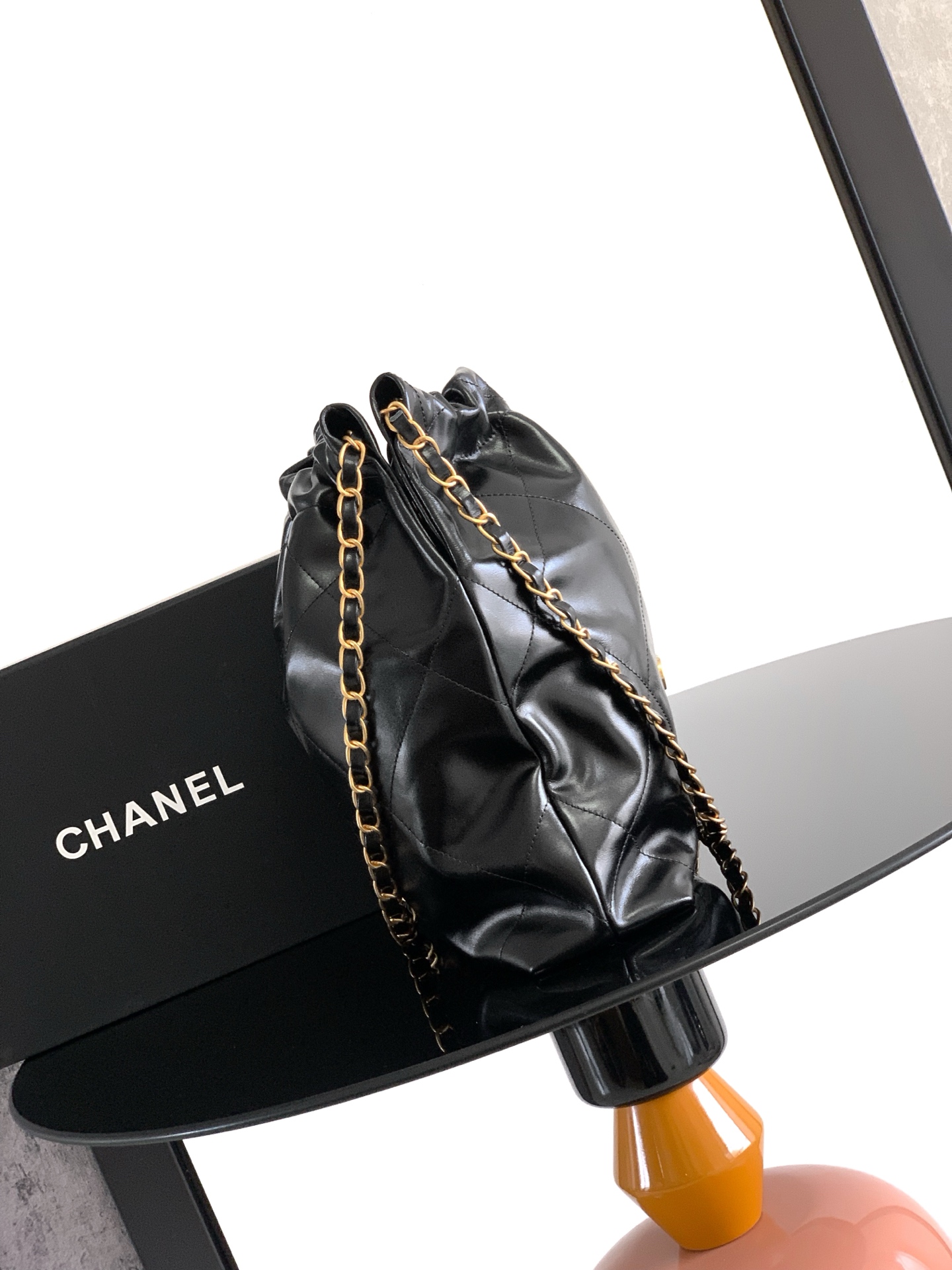Chanel 22 Small Handbag in Black Shiny Calfskin AS3260