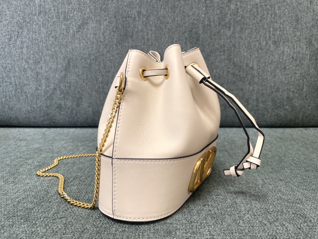 Valentino Vlogo Mini Bucket Bag in Lambskin-White