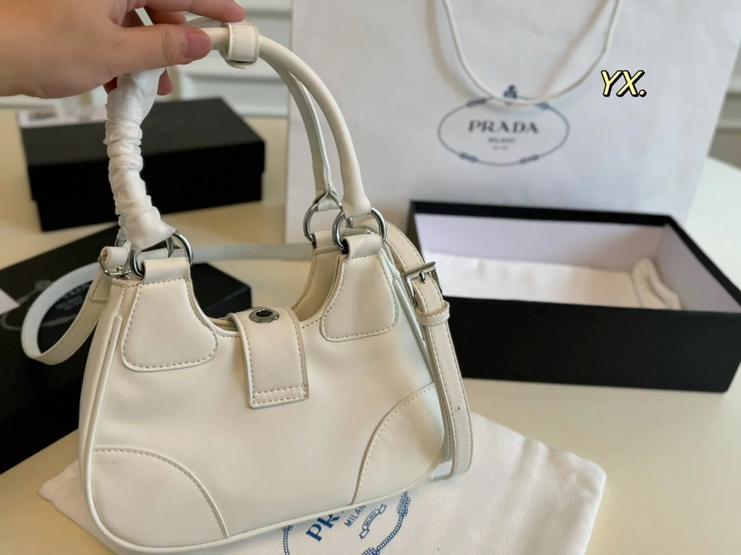 Prada 23 MOON PADDED BAG WHITE CALFSKIN WITH STRAP