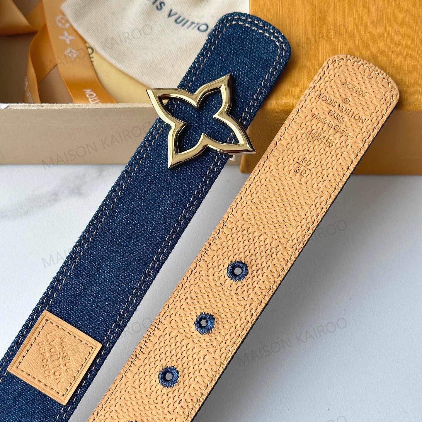 Louis Vuitton LV Denim Hollow Flower Wide Belt 3.5 - KAIROO