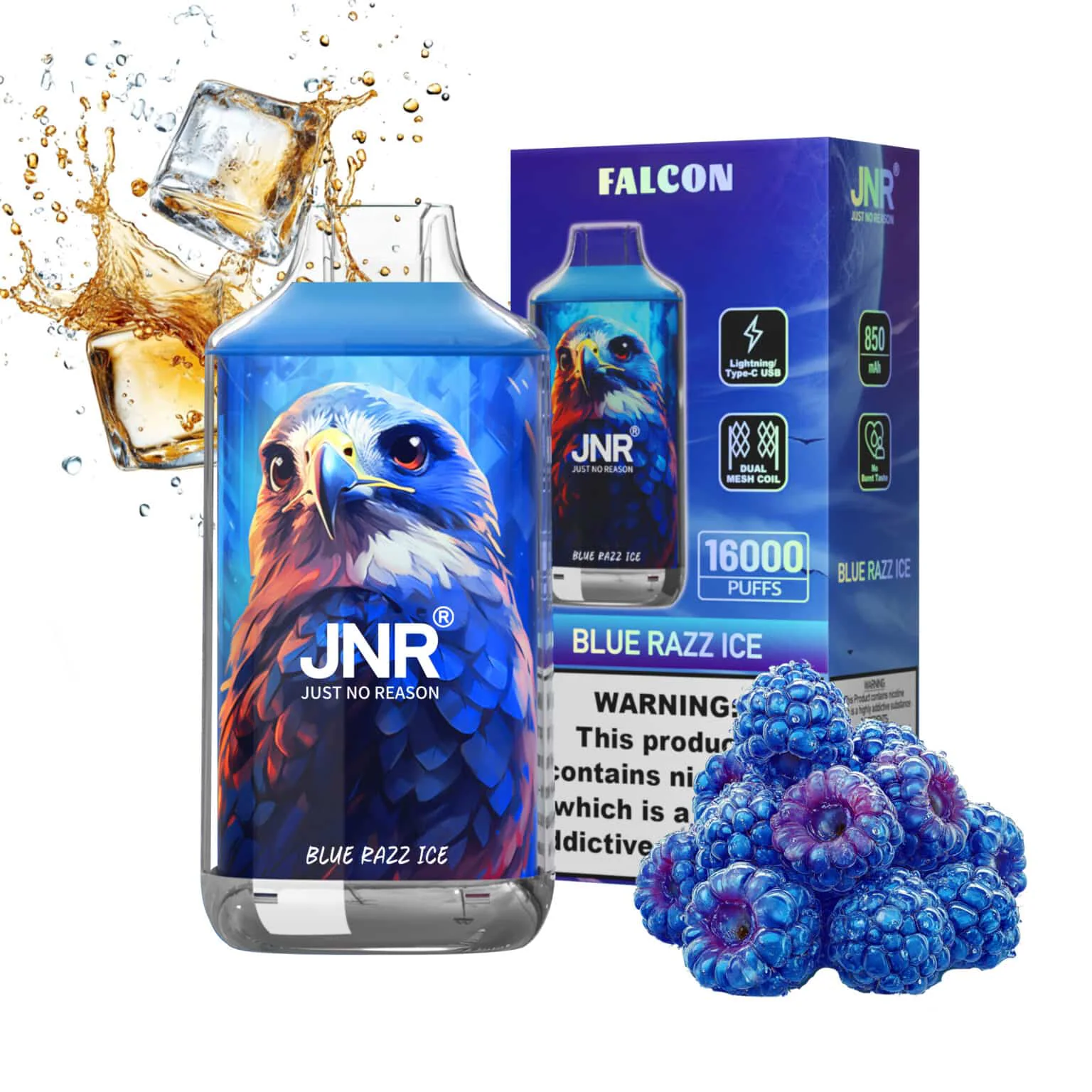 JNR Falcon 16K Rechargeable Disposable Vape – Blue Razz Ice