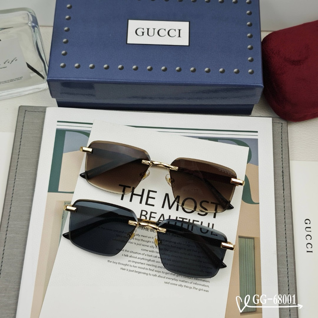 Gucci Metal Rimless Cut-Edge Crystal Temple Polarized Sunglasses - KAIROO