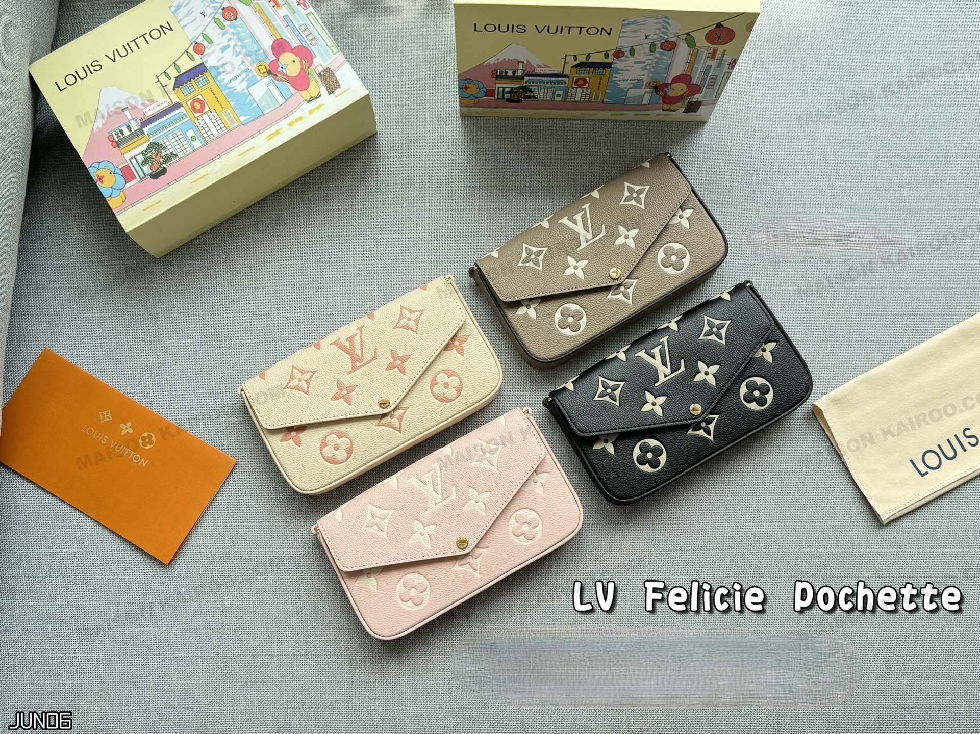 Louis Vuitton LV Felicie Pochette 3-in-1 Bicolor Monogram Empreinte Leather Chain Envelope Shoulder Bag - KAIROO
