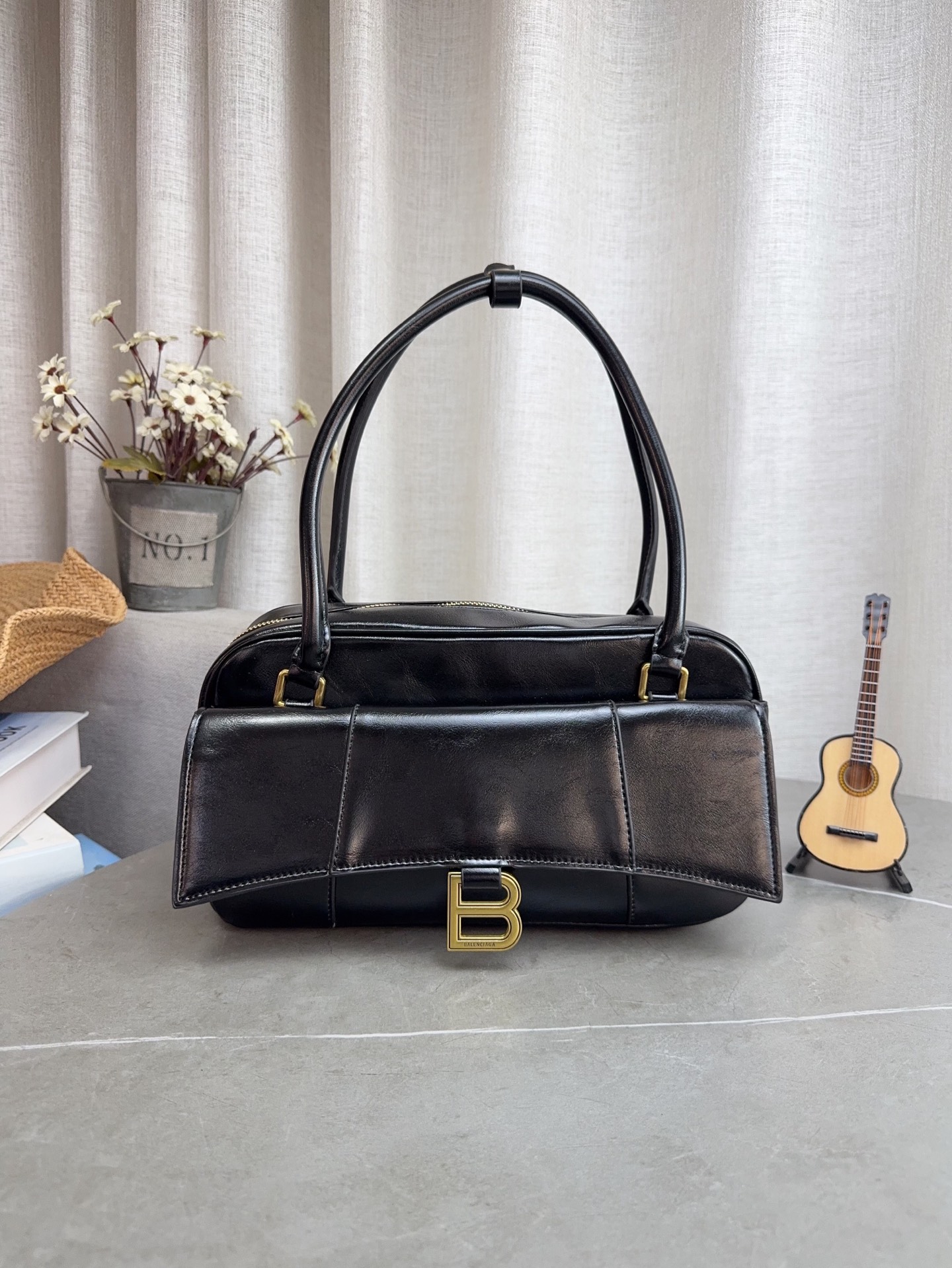 Balenciaga Bolero Flap Leather B logo Bowling Top Handle Bag - KAIROO