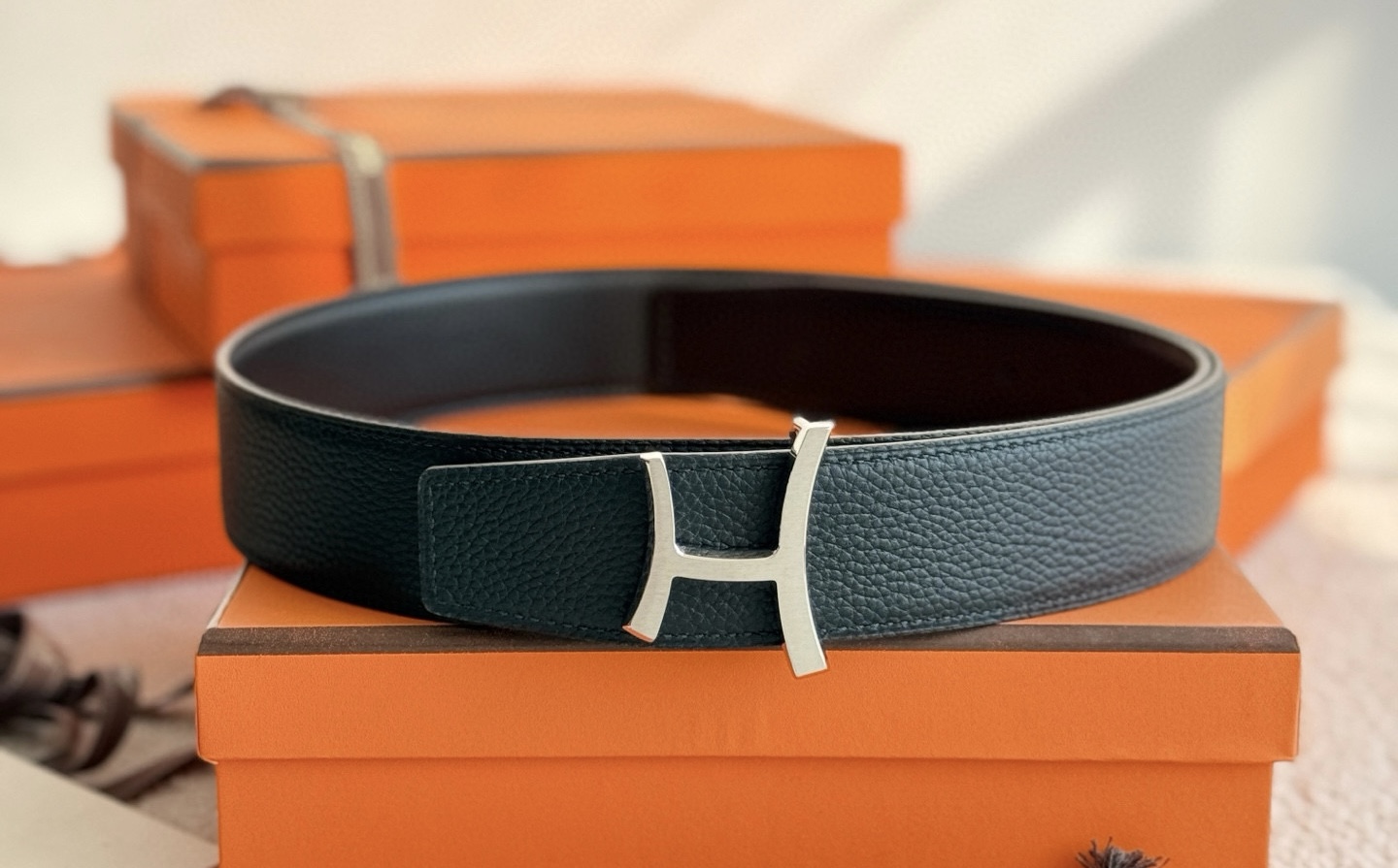 Hermes Script Reversible Leather Belt 38mm