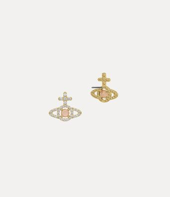 2026 New Vivienne Westwood Style Gold Pink Crystal Saturn Earrings - Dainty Rhinestone Stud Earrings for Women