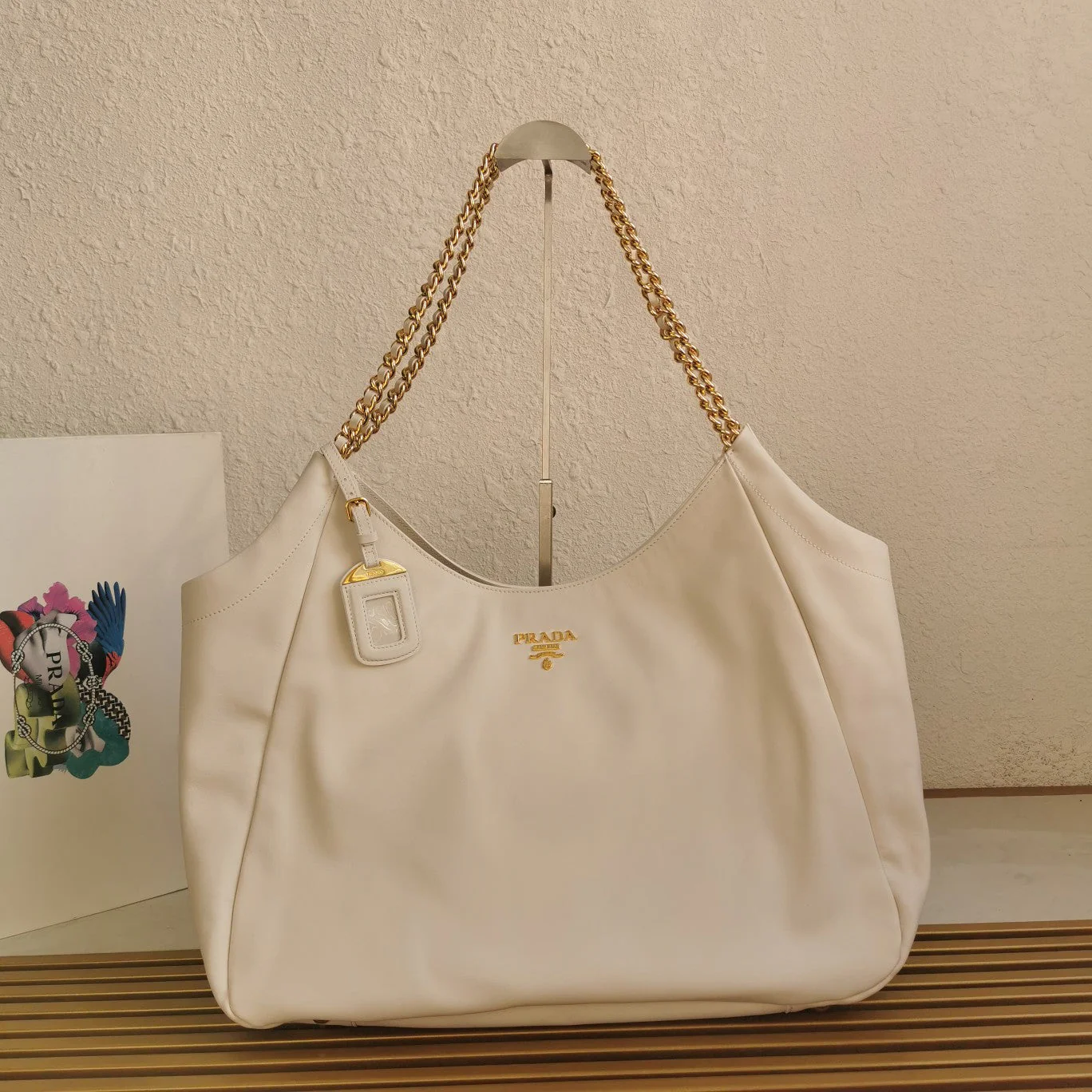 Prada CHAIN TOTE 39 SOFT WHITE CALFSKIN