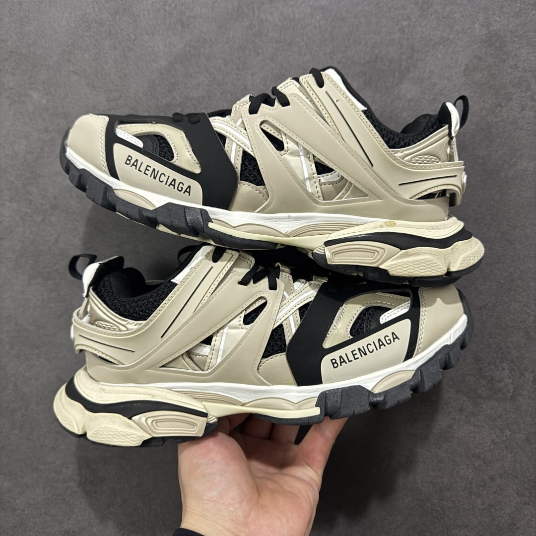 Balenciaga Track Beige Black Nylon Mesh Multi-layered Silhouette Triple Chunky Sneaker - KAIROO